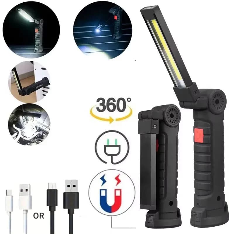 Portable COB High Power LED Flashlight USB Rechargeable Camping Lamp Torch Car Repairing Work Light Hanging Hook Magnet 5 Modes