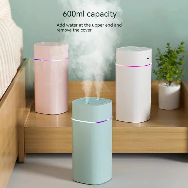 600ML USB Air Humidifier Double Spray Port Essential Oil Aromatherapy Humificador Cool Mist Maker Fogger Purify for Home Office