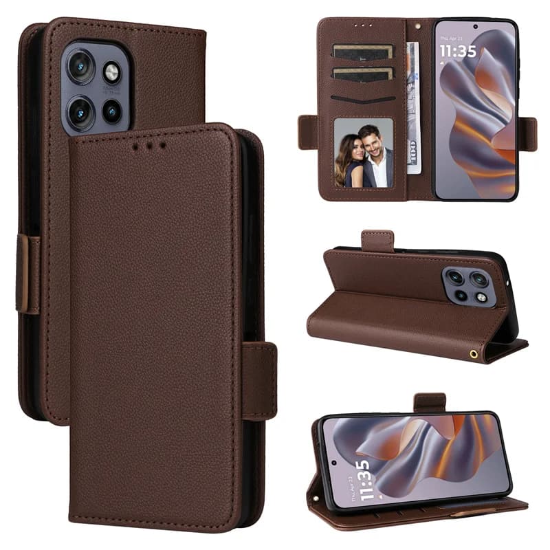 For Motorola Thinkphone 25 Side buckle lychee pattern leather cover wallet case purse for Moto Edge 50 Neo Magnetic Phone Cover