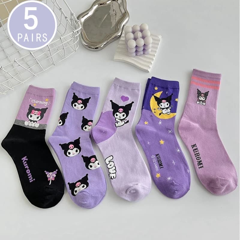1/5 Pair of Fashionable and High Aesthetic Dreamy Party Sanrio Cute Cartoon Kawaii Purple Kuromi Women's Exquisite Stockings