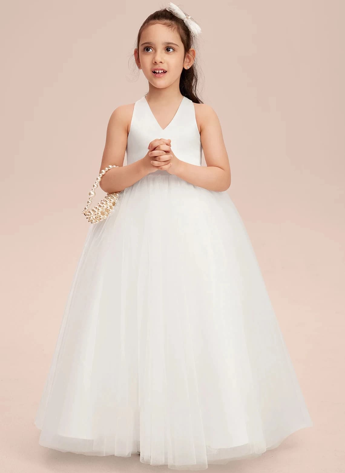 YZYmanualroom Lace Satin Flower Girl Dress A-line V-Neck Floor-Length 2-15T