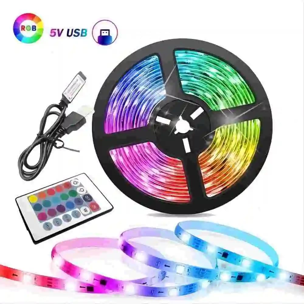 5M LED Strip Lights Computer Desk DIY Backlight 16 Leds/M 24 Key Remote Control Color ChangeTape Home Decoration