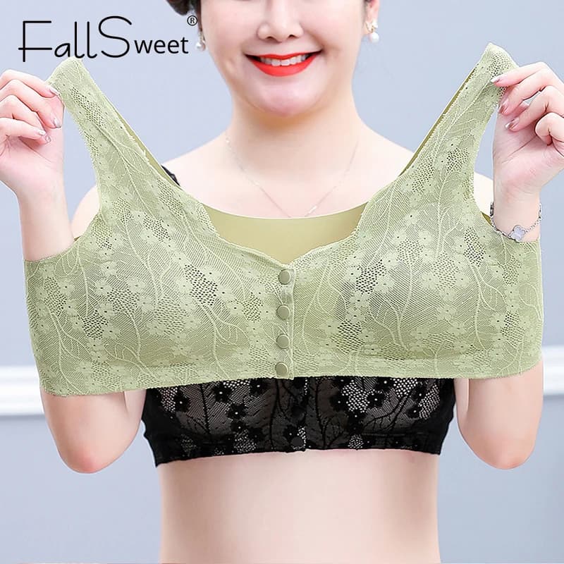 FallSweet Front Closure Bra for Woman Large Size Push Up Bra Wireless Brassiere Comfort Breathable Bralette Mother Underwear