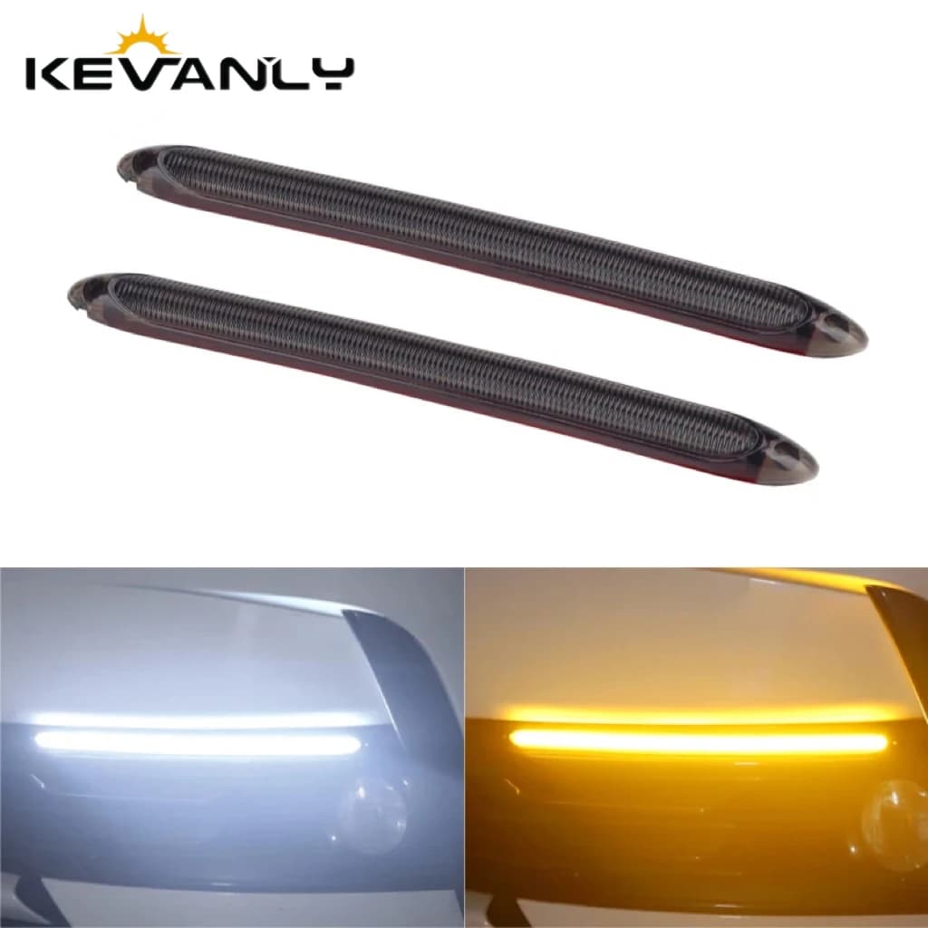 2pcs Car Daytime Running Lights LED Strip Sequential Turn Signal Yellow Flow Day Light 12v Universal