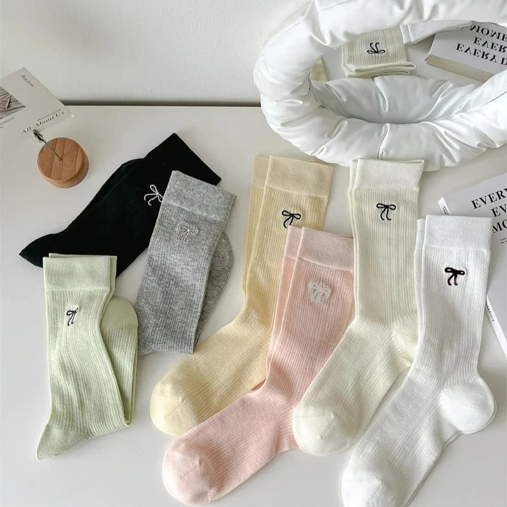 Kave Spring/Summer Thin Bow Breathable Socks Ballet Style JK Mid Tube Socks Sweet Girl Hollow Mesh Anti Pilling Pile Socks