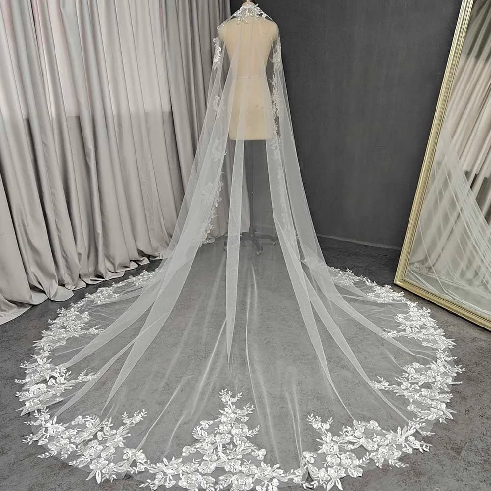 Customized Mantilla Wedding Veil with Hidden Comb Bling Sequins Lace 3 Meters Long Bridal Veil Ivory/White Veil Accessories