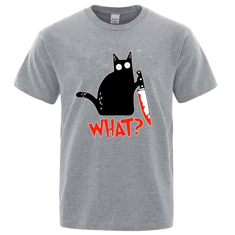 Funny Knife Cat Cartoon Printed T-Shirt Men Fashion Casual Short Sleeves Loose Oversized Cotton Tshirt Summer Breathable Tees