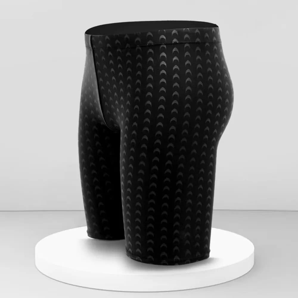 Adult Men's Summer Pure Black Large Size Professional Waterproof Quick Drying Bionic Fabric Sharkskin Swimming Trunks Wholesale