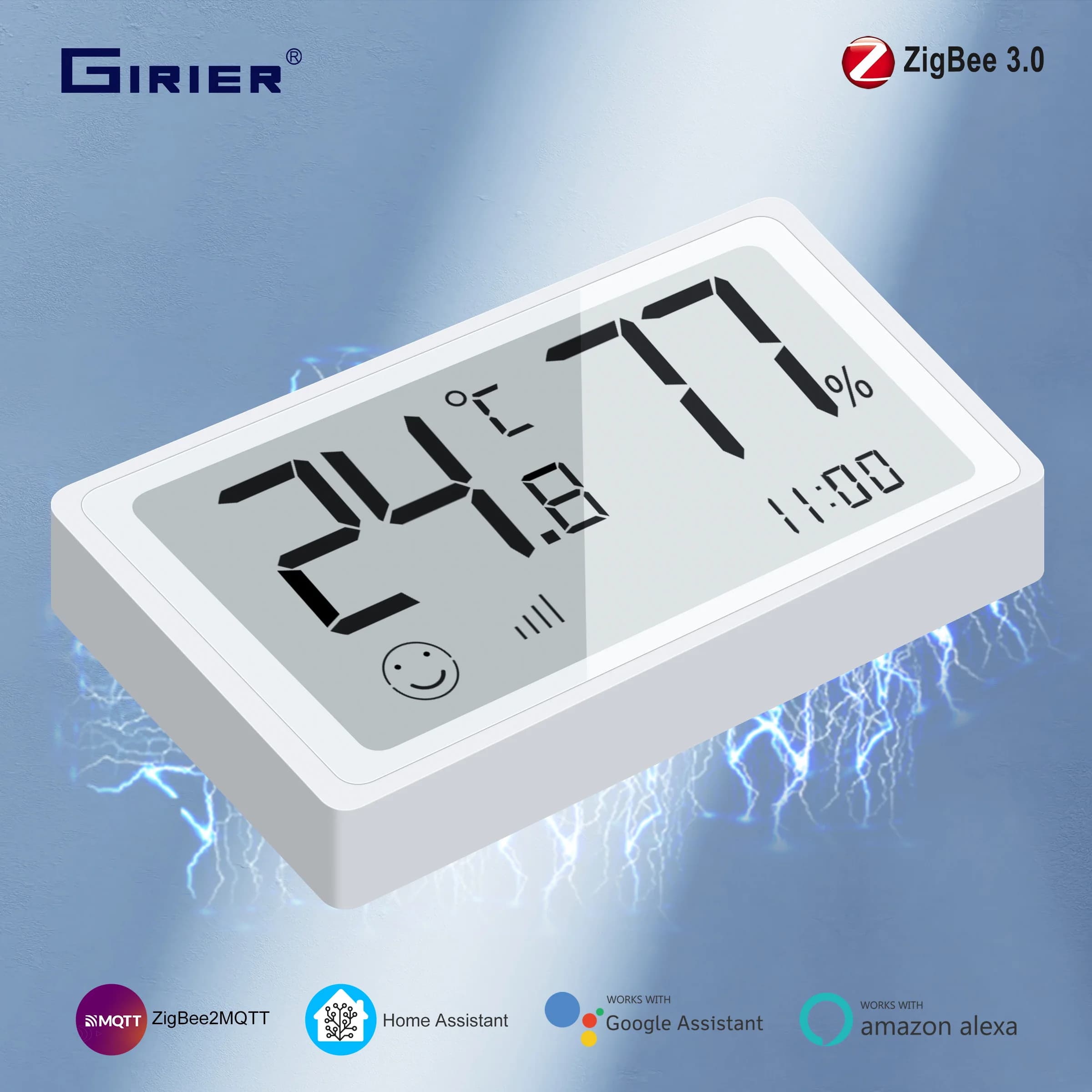 GIRIER Smart ZigBee 3.0 Temperature and Humidity Sensor Digital Thermometer Indoor Hygrometer Supports Home Assistant MQTT Alexa