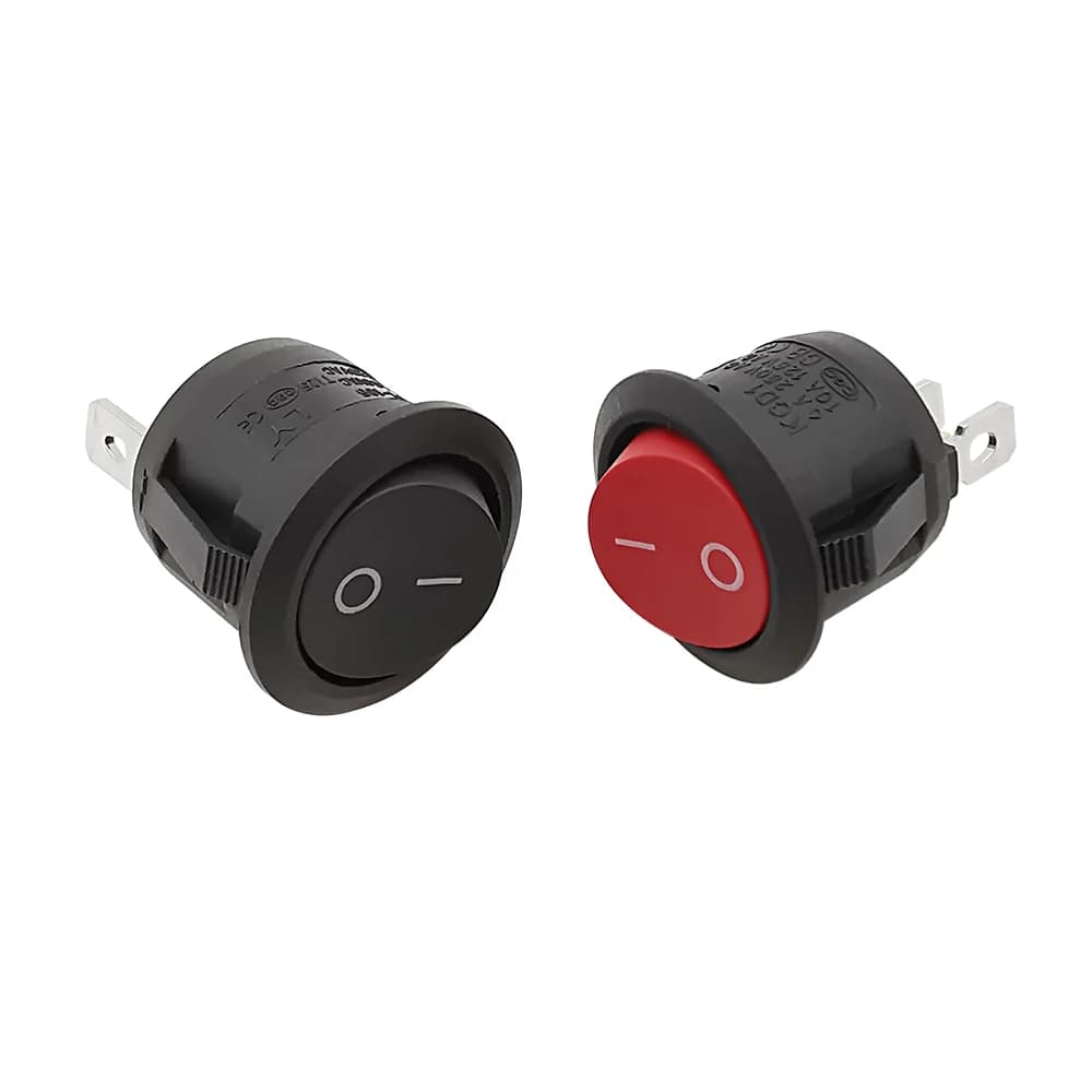 10Pcs KCD1-105 Round Rocker Switches Mini Round Black Red 2 Pin ON-OFF Rocker Switch 250V/6A 125V/10A