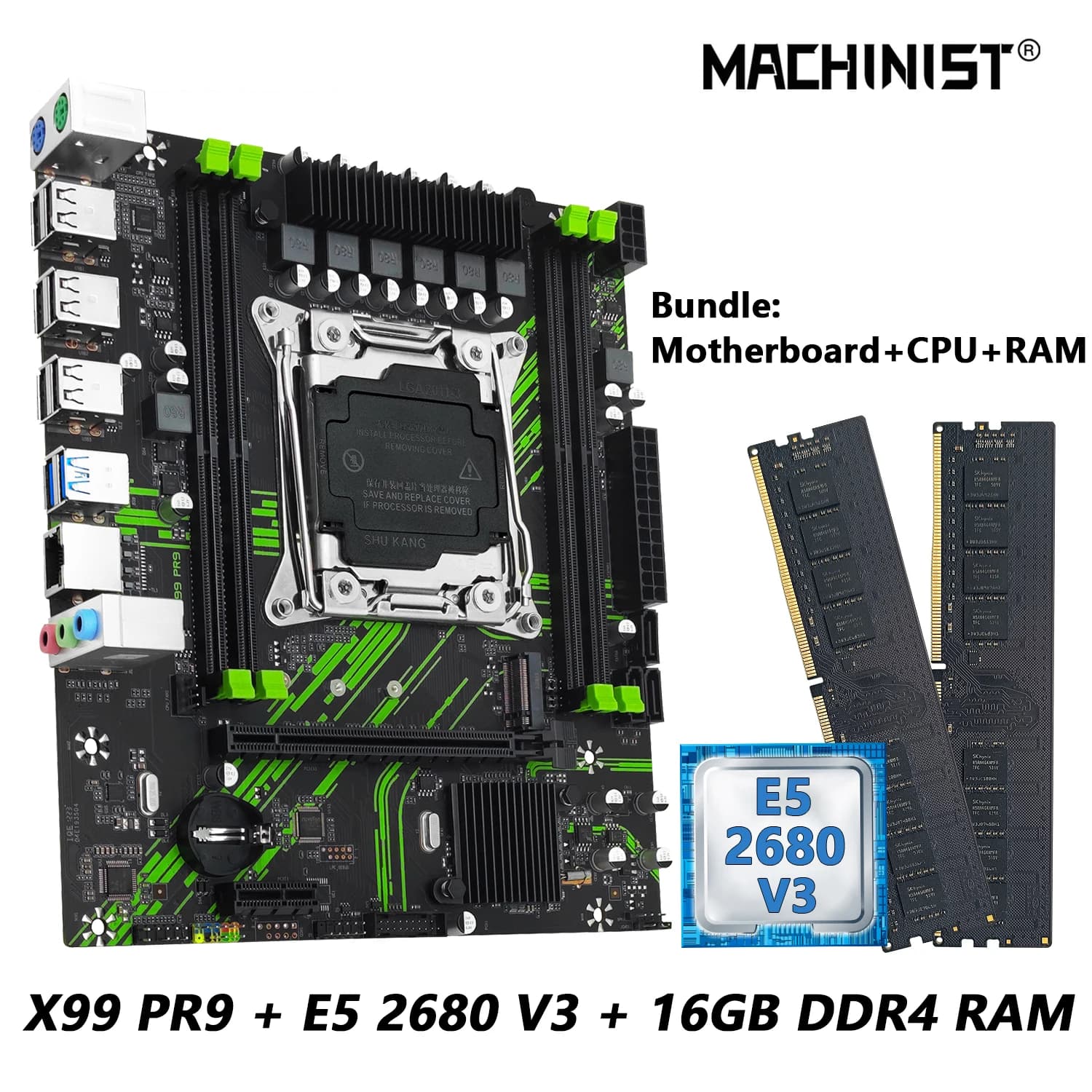 MACHINIST PR9 X99 Motherboard Combo Intel Xeon E5 2680 V3 CPU + DDR4 8GBx2 2133MHz Dual-Channel RAM optional Computer kit Set