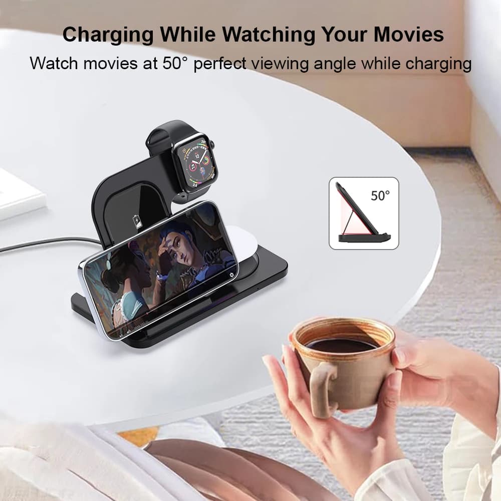 Wireless Charger Foldable 3 in 1 for iPhone 15 14 13 12 11 Pro Max Fast Wireless Charging Station for Apple Watch Stand