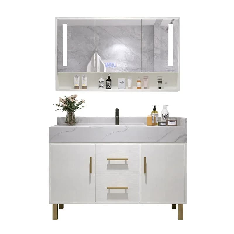 Bathroom Vanity Cabinet With Sink, Small Storage Corner Base Floor Cabinet, Wooden Waterproof Mirror Cabinet