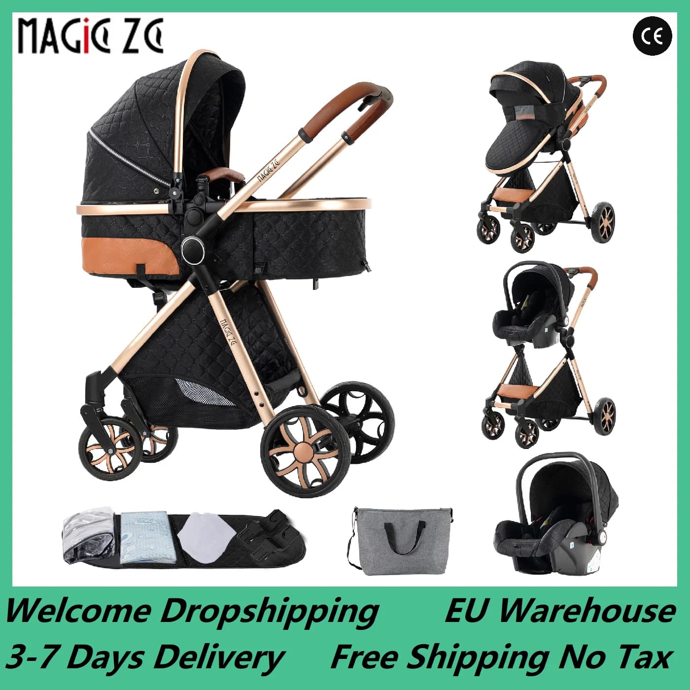 Luxury Portable Travel Pram 3 in 1Baby Stroller High Landscape Baby Pushchair Baby Travel Stroller Newborn Stroller