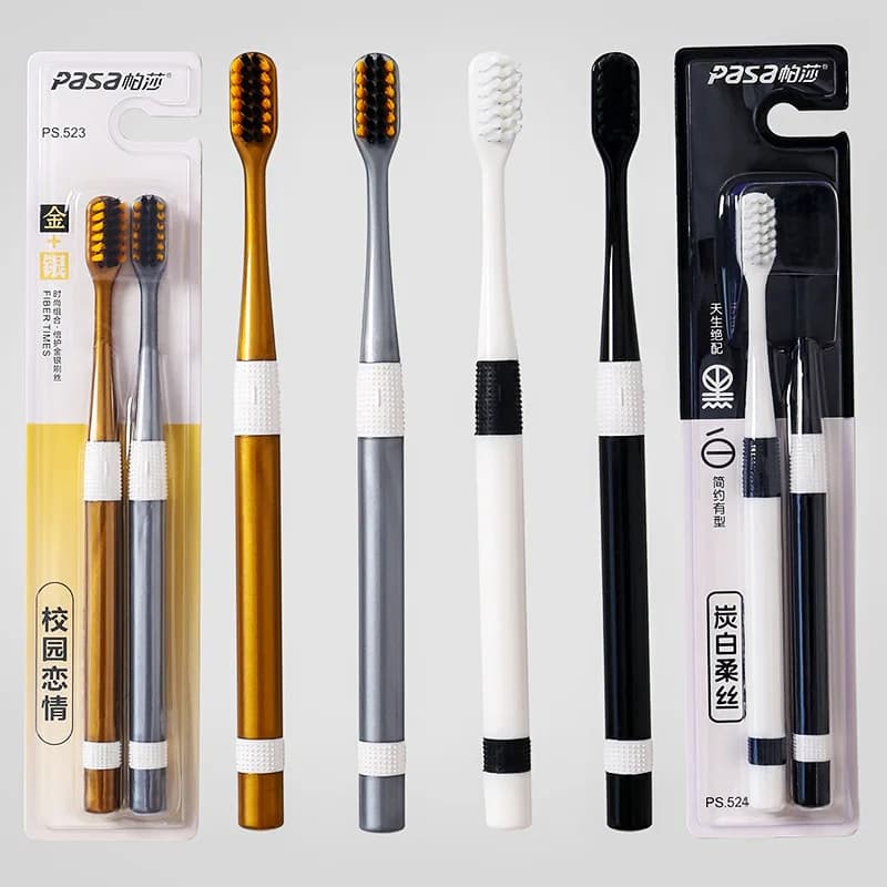 2 PC Of Bamboo Charcoal Toothbrushes Couple Ultra-Fine Soft Bristle Oral Cleaning Family Suit Adult Essential For Travel Brush