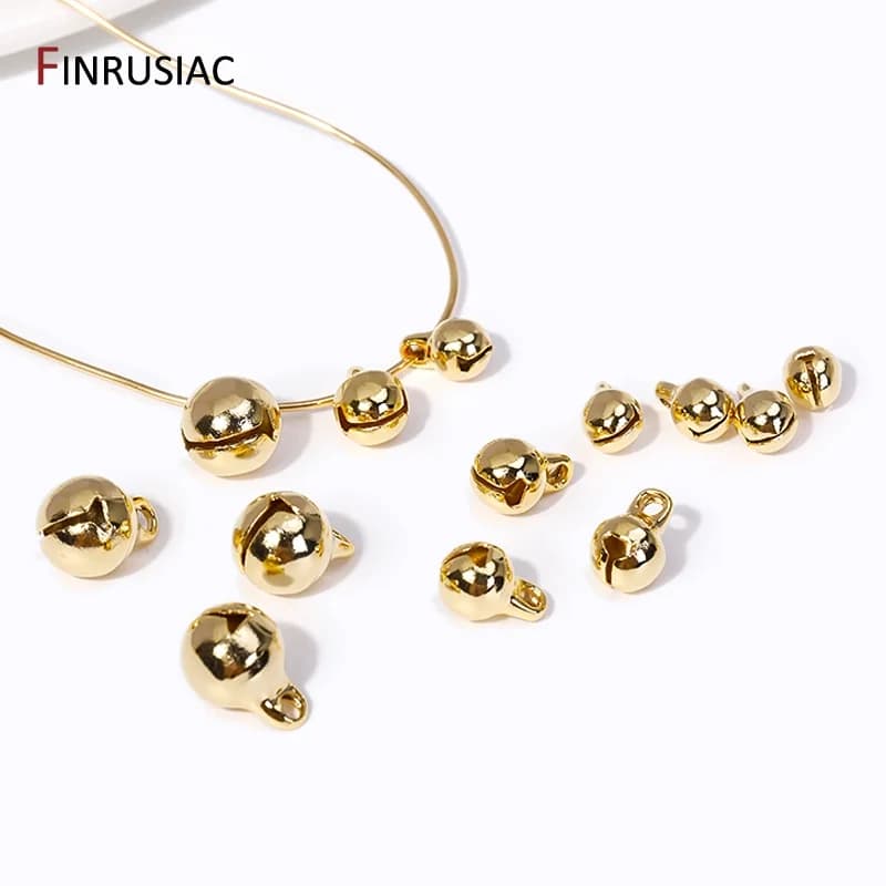 Wholesale 14K Gold Plated Brass Small Jingle Bells Dangle Charms For Christmas Party DIY Handmade Crafts Accessories