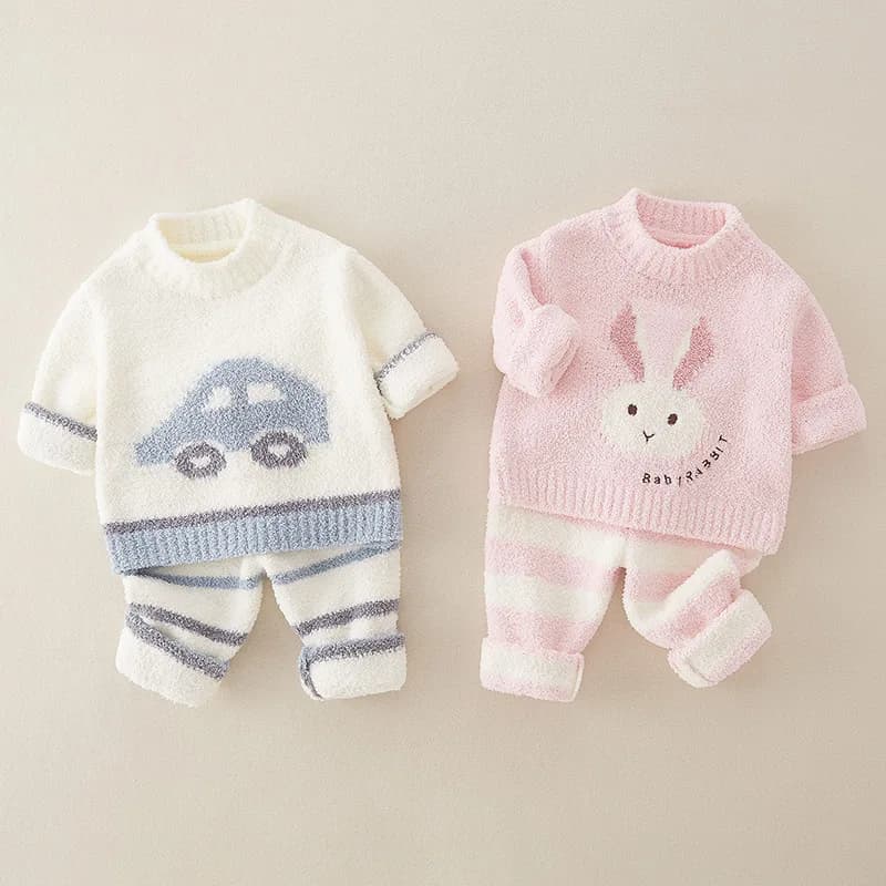 1-3 Years Old Baby Coral Fleece Pajamas Can Be Worn Outside Children's Autumn Winter Loungewear Thickened Warm Suit Kids Clothes