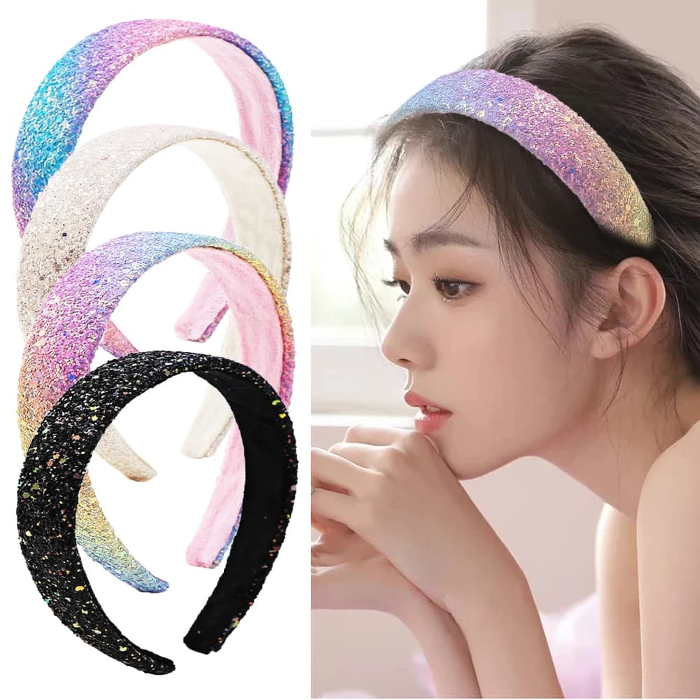 Glitter Headbands for Girls Princess Sparkly Wide Headband Kids Cute Alice Head Band for Children Thick Sparkle Bling Child Hair