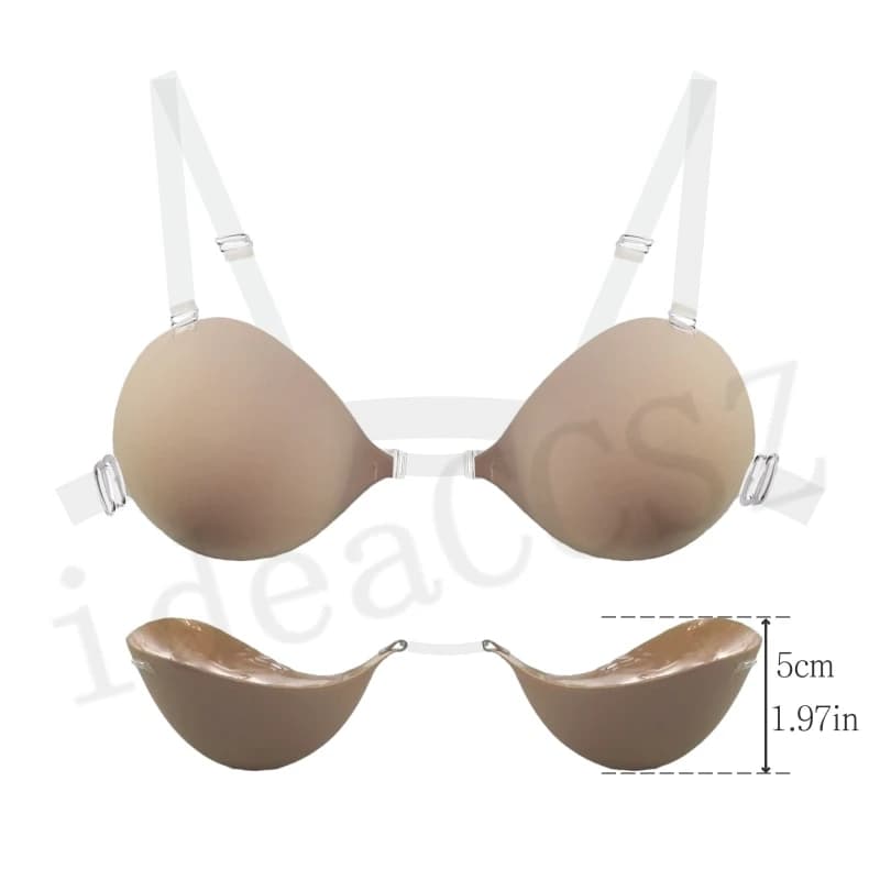 5CM Thick Women Invisible Bra Push up Backless Sticky Underwear Small Breast Lift Adhesive Wedding Lingerie with Transparent Str