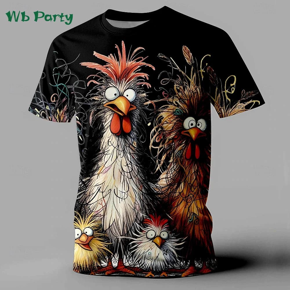 Funny Men's Clothing Animal Chicken Print T shirt Men Casual Mens Clothing Short Sleeve Tee O-Neck Pullover Oversized T-shirt