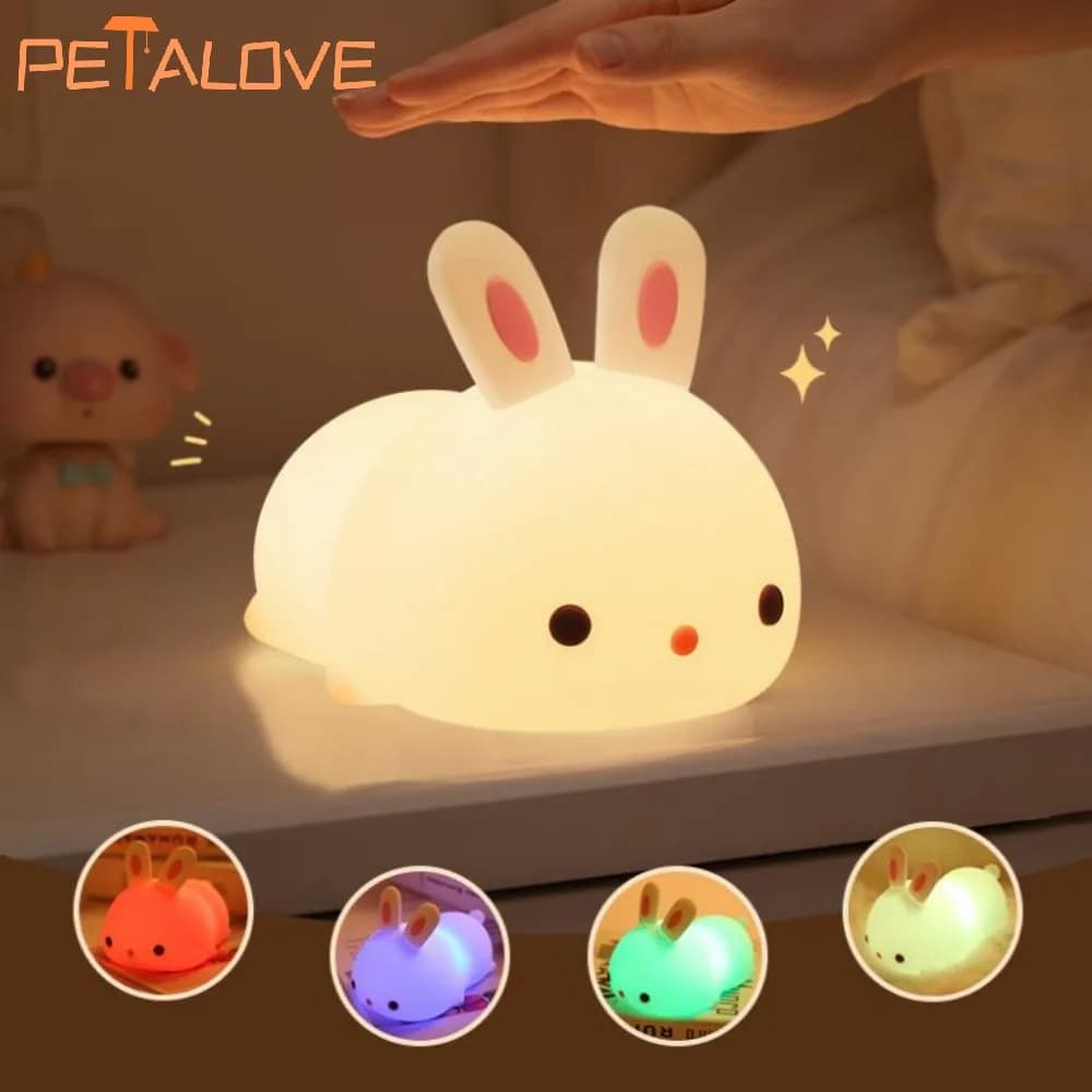 Rabbit Night Light Touch Sensor RGB LED Colorful USB Rechargeable Silicone Bunny Lamp for Children Toy Christmas Holiday Gift