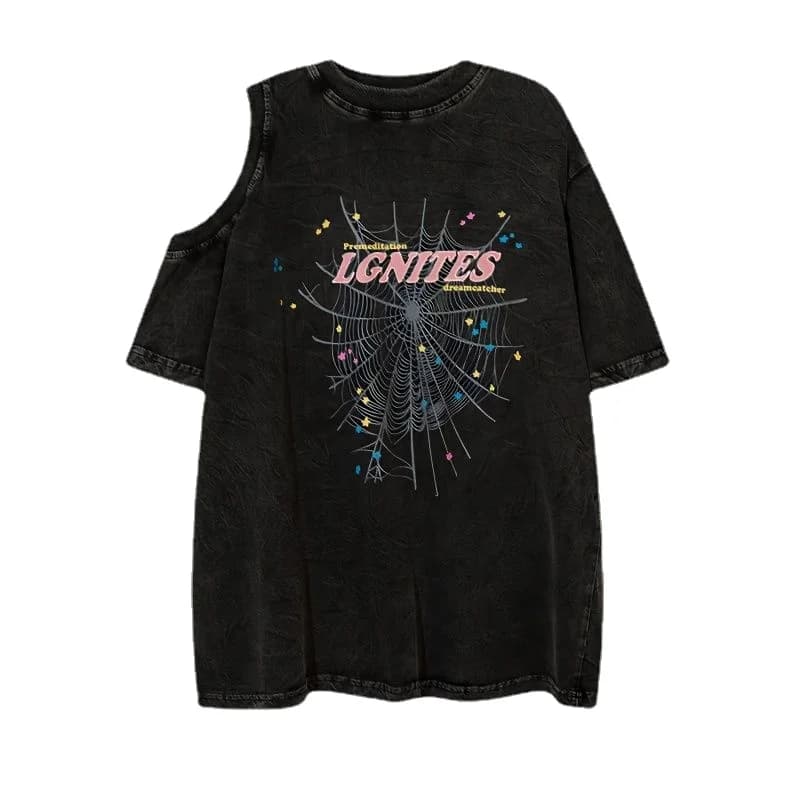 Women Sexy Off Shoulder Short Sleeved T-shirt Y2K Korean Retro Streetwear Tee Harajuku Oversized Letter Printing Women Oneck Top