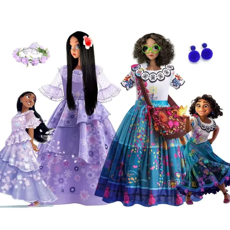 Disney Encanto Costume for Girls Cosplay Fancy Mirabel Isabella Princess Dress Halloween Carnival Kids Birthday Gift Party Dress