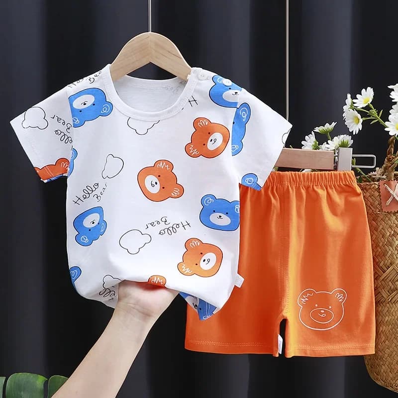 Cartoon Printed Clothing Pure Cotton Home Clothes 2 Piece Suits Toddler Fashion Cute Casual Tracksuits Contrast T-shirt+Shorts