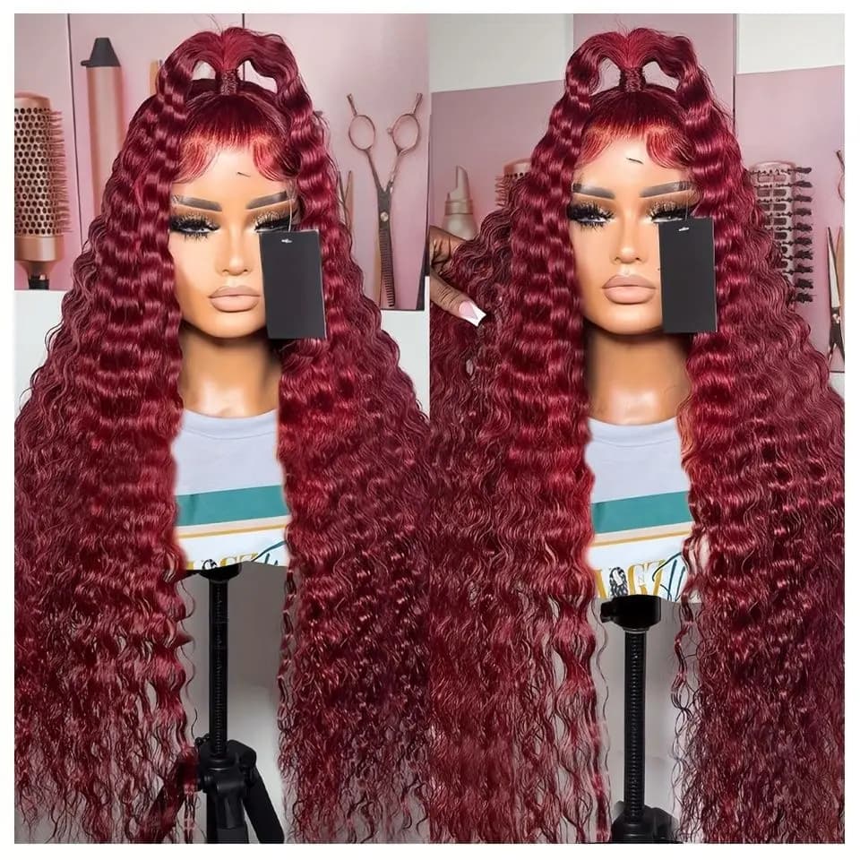 13x6 hd lace frontal human hair wig 30 40 Inch Burgundy 99J Burgundy Deep Wave 13x4 Frontal Red Curly Wigs Remy For Women choice