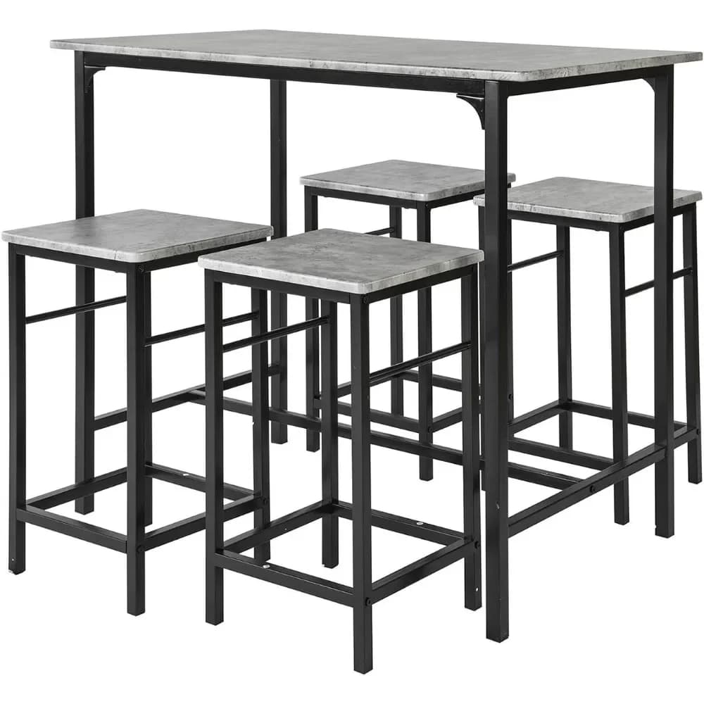 5-piece Set for 4 People, Dining Table with 4 Stools, Breakfast Table in Family Kitchen, Kitchen Counter with Bar Chair (grey)