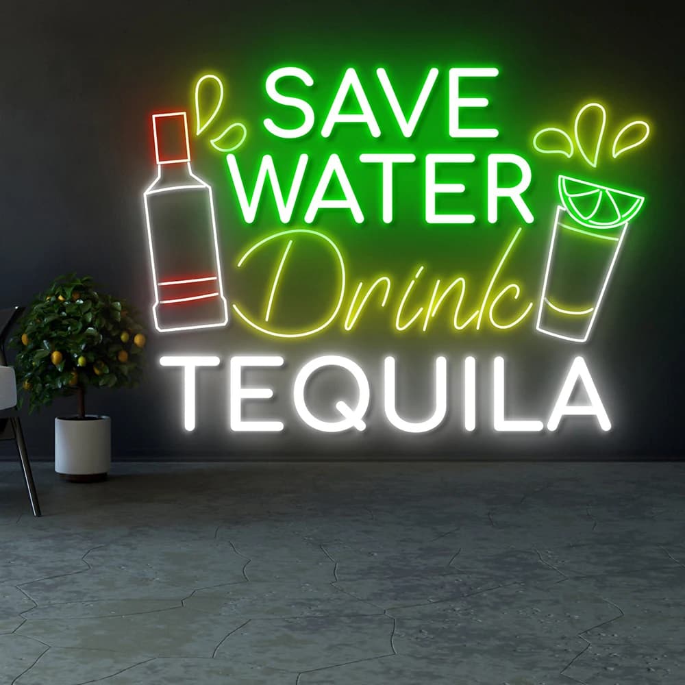 Save Water Drink Tequila LED Neon Sign Custom Taco Party Mexican Restaurant Decor Neon Light Wine Bar Pub Tequila Bar Decoration
