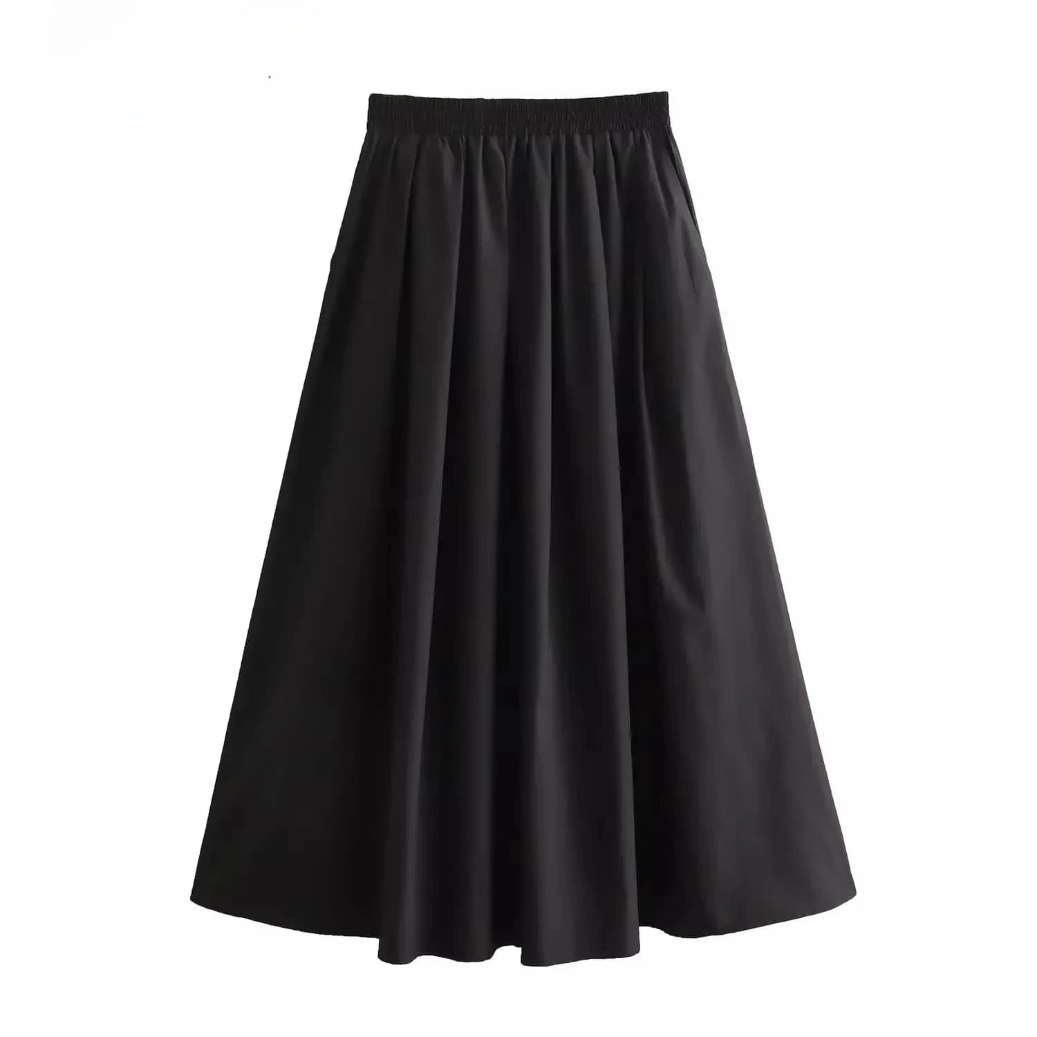 Mooyufon Women's Fashion Spring New Black Wide Pleated Swing Vintage Chic Female High Waist Elegant A-line Long Skirt Mujer