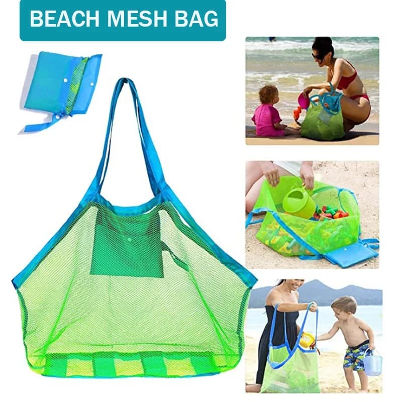 1pc Multicolor Large Mesh Beach Bag, Sand-Away Portable Tote With Convenient Hanging Hole, Breathable Foldable Storage For Toys