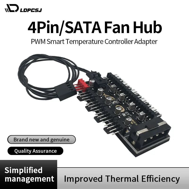 LDPCSJ 1 to 10 HUB SATA/4PIN PC CPU Cooler Fan HUB PWM Splitter Cooling Fan Hub PWM Controller Adapter