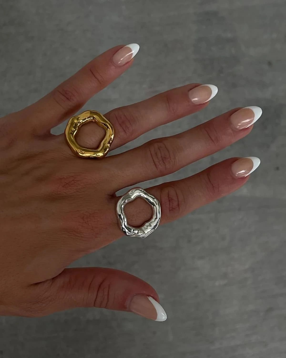 Peri'sbox Vintage 18K Gold Plated Irregular Circle Melted Texture Detail Rings Stainless Steel Waterproof Trendy Women's Jewelry