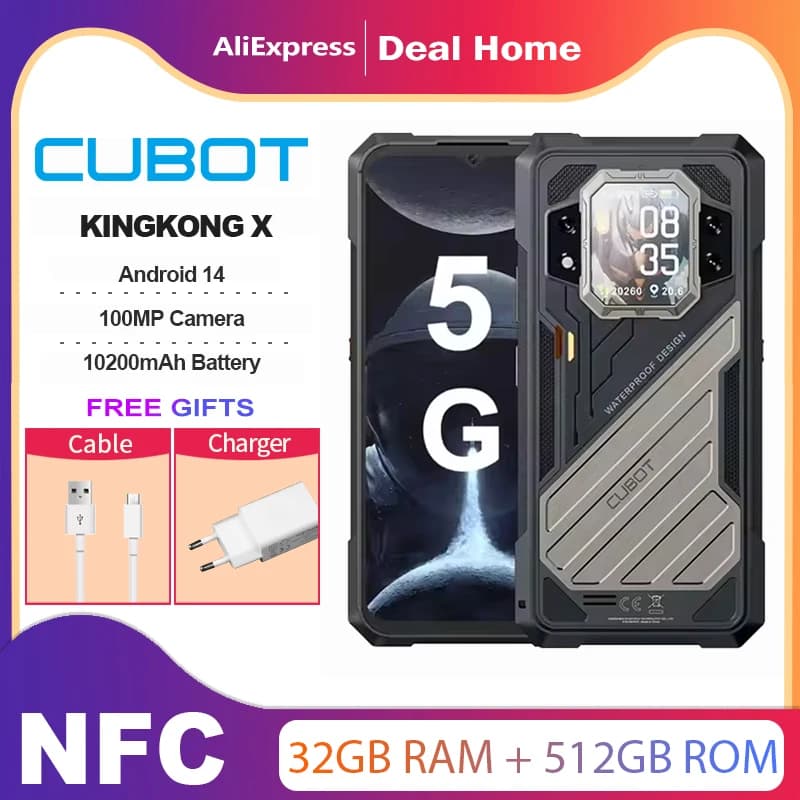 Cubot Kingkong X, 5g Smartphone, 32Gb Ram (16Gb + 16Gb Extended), 256/512Gb Rom, 10200 Mah, 6.583" 120 Hz Screen, 100Mp Camera, Nfc Phone, 5g Cell Phones in Offer, Ip68 Resistant Smartphones