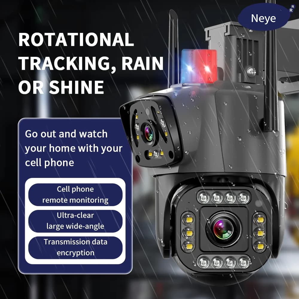 Neye 8MP 4K WiFi Security Camera Outdoor 1080P Dual Lens Dual Screen Pan Tilt Monitoring Camera CCTV Dual Lens Camera