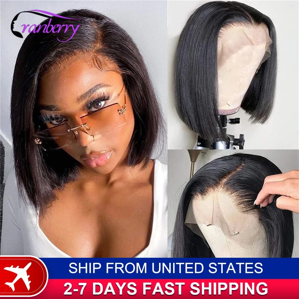 Human Hair Lace Wigs Remy Brazilian Transparent Straight Hair Short Bob Wig Cranberry Hair 13x4 Lace Frontal Wig 180% Density
