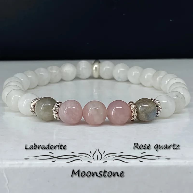 1pc/Moonstone, Labradorite and Rose Quartz Bracelet Calm, Spiritual, New Beginnings, Positive Energy, Protection Stress Relief