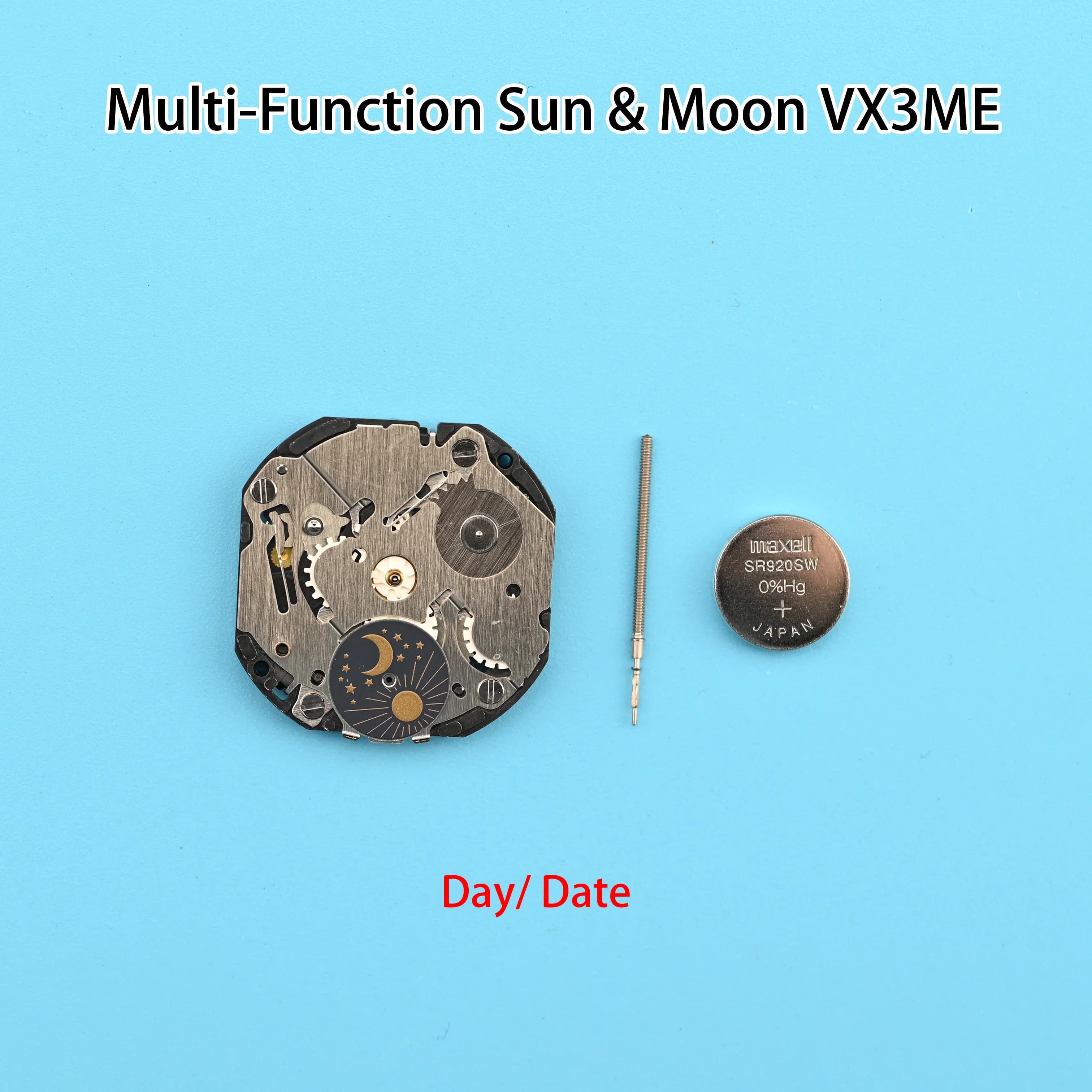 Genuine VX3M Movement epson VX3ME VX3 Series Quartz Movement 2.6.10 Seconds Size:10 1/2''' 6 Hands Day / Date Sun & Moon
