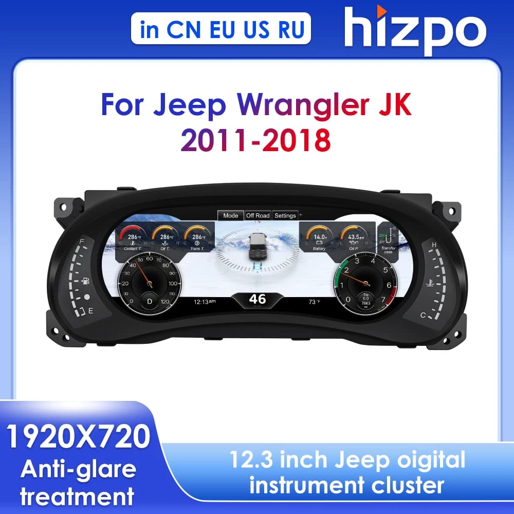 12.3" Virtual Cockpit Speedometer Dash for Jeep Wrangler JK 2011 - 2018 Thems Digital Instrument Cluster Anti-glare Treatment