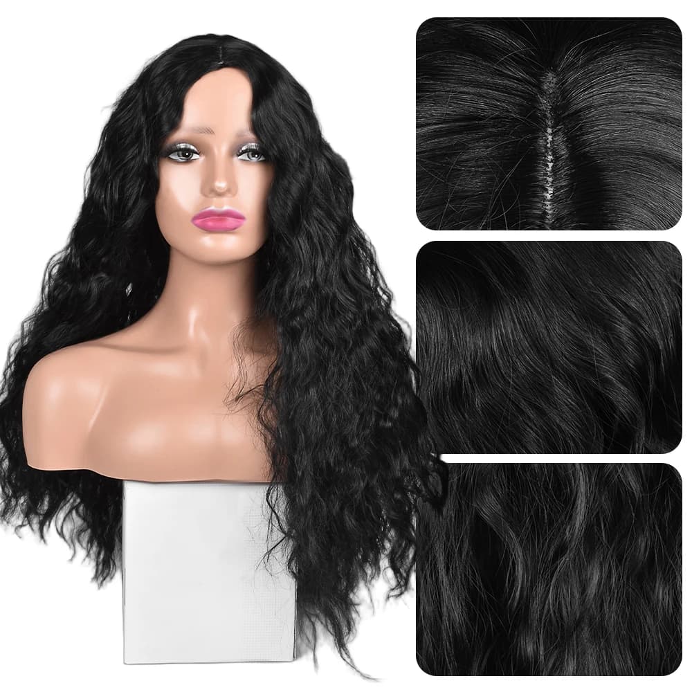 Deep Wave Synthetic Wig for Black Women Wear Deep Curly Soft Wig Natural Black Color Replacement Wigs for Daily Party Use 26 "