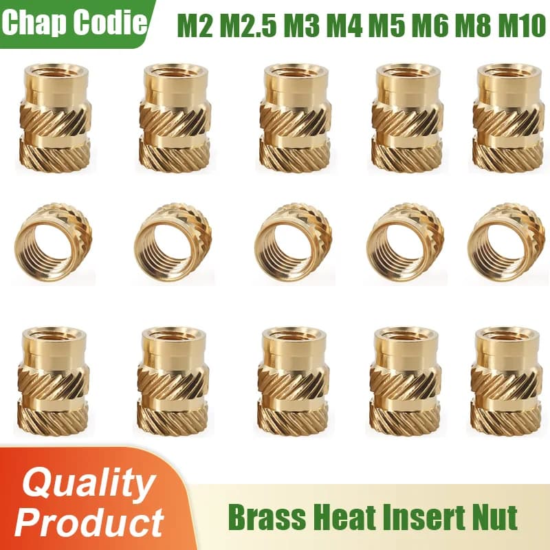M2 M2.5 M3 M4 M5 M6 M8 M10 Brass Heat Insert Nut Double Twill Knurle Molding Injection Embedment Thread Hot Melt Nuts 3d Printer