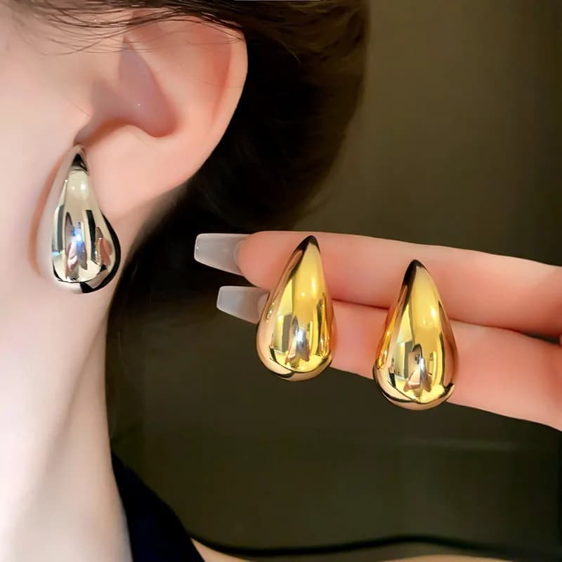 Metal Cool Water Drop Stud Earrings for Women Personality Fashion Europe and America New Trendy Temperament Jewelry Wholesale