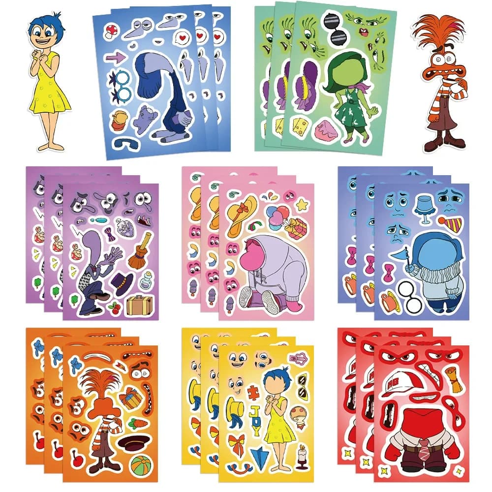 8/16/32Sheets Disney Movie Inside Out Make A Face Puzzle Stickers Kids Make Your Own DIY Game Children Jigsaw Education Toys