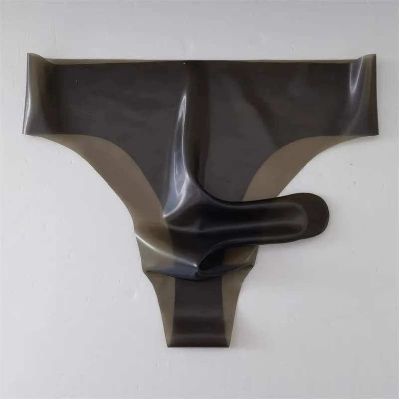 Latex Underwear Men's Sexy Lingerie Rubber Briefs with Penis Sleeve Condom Seamless One Piece Safety Panties Transparent Hombre