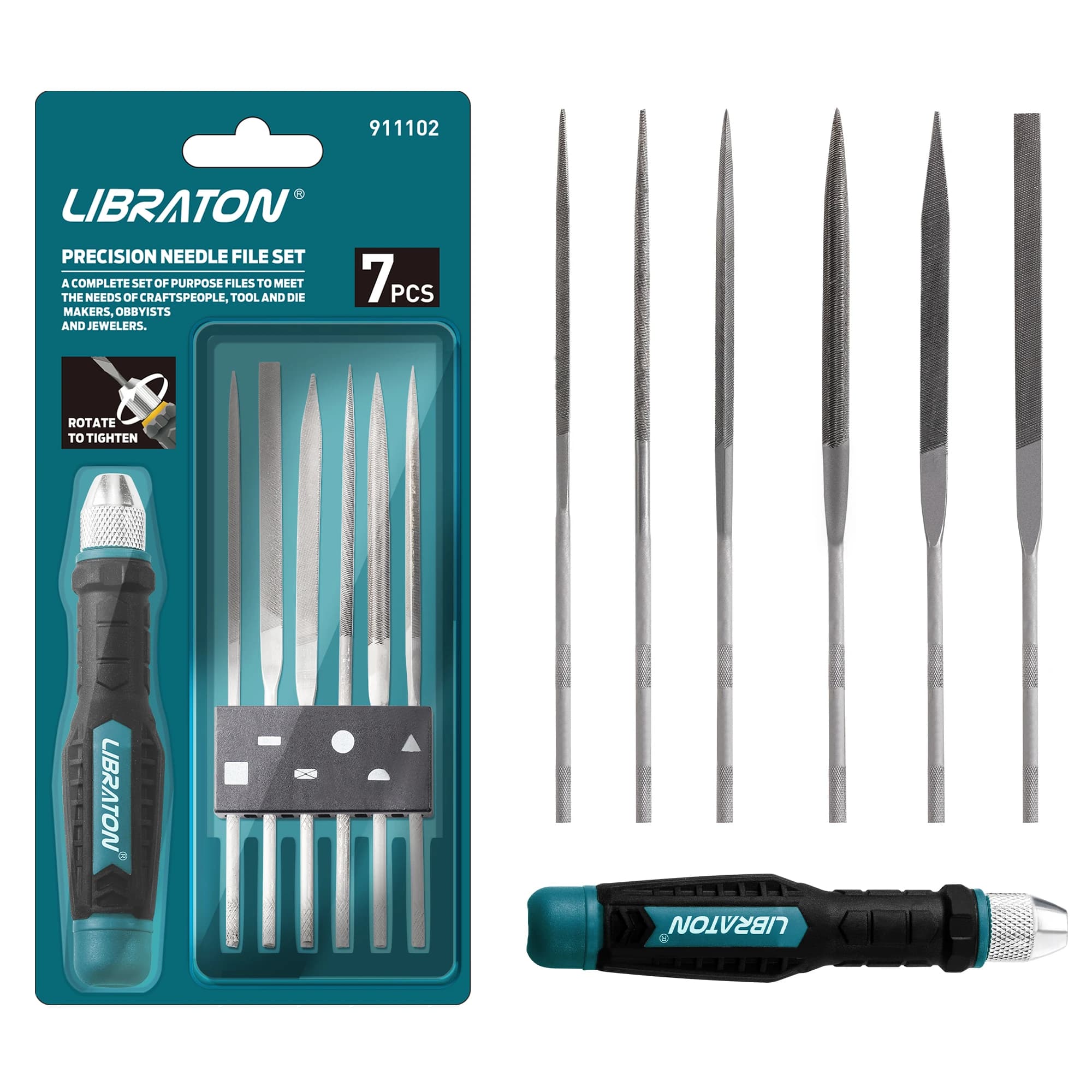 Libraton 6Pcs Needle File Set Interchangeable Small Files Mini Files Wood Files Metal Files Set Steel Files with Handle