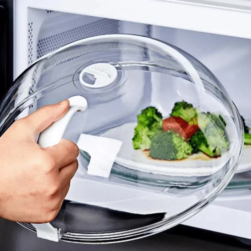 Microwave Food Splash Guard High Temperature Resistant Food Heating Cover with Steam Vent and Handle Transparent Plate Cover