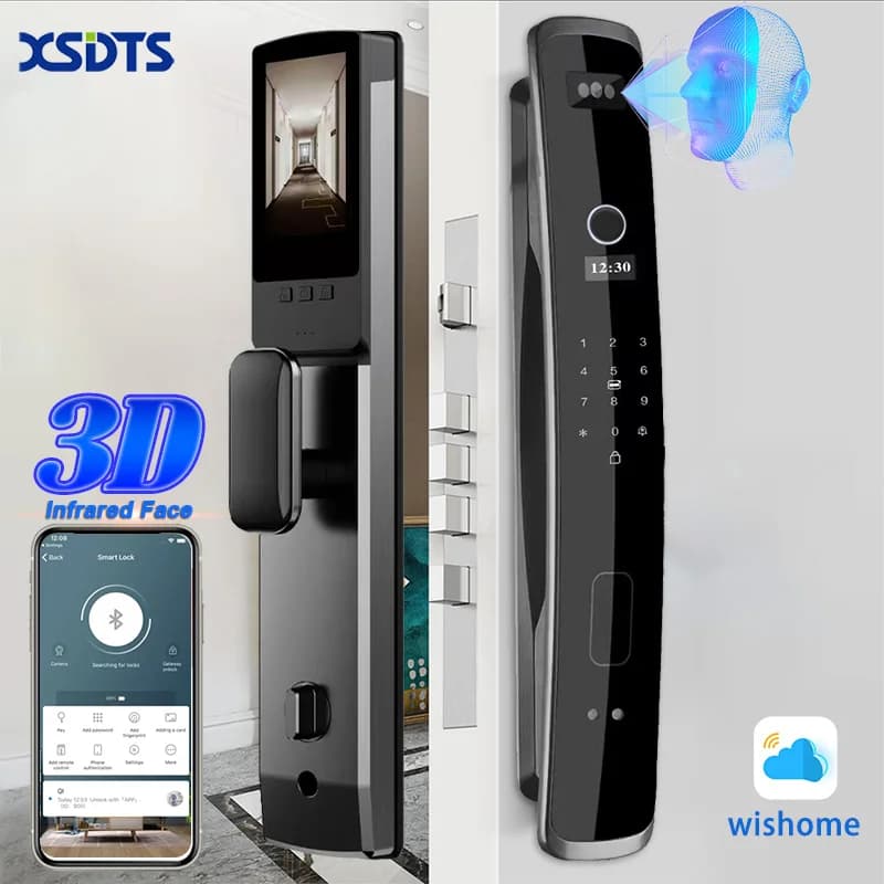 3D Biometric Security Face & Camera Smart Door Lock Digital Password Electronic Key IC Card APP Unlock Fingerprint Locks