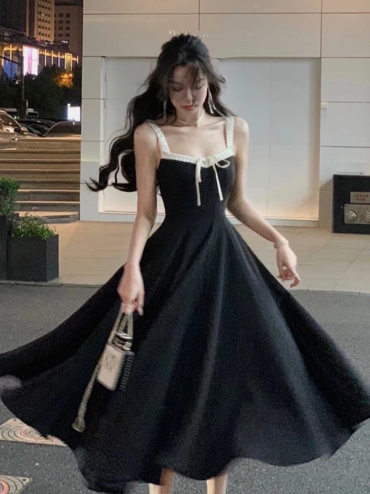 French Vintage Black Evening Party Dress Women 2023 Summer Elegant Romantic Prom Vestidos Korean A-line Graduation Dresses